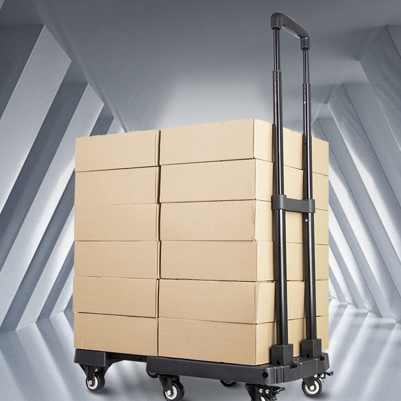 Acouto Carrello a Mano Pieghevole Carrello per Carrelli da 440 Libbre per Seggiolino Auto da Viaggio a 6 Ruote per Bagagli Esteso Ruote e Direzione a Mano Pieghevole per Carrelli a