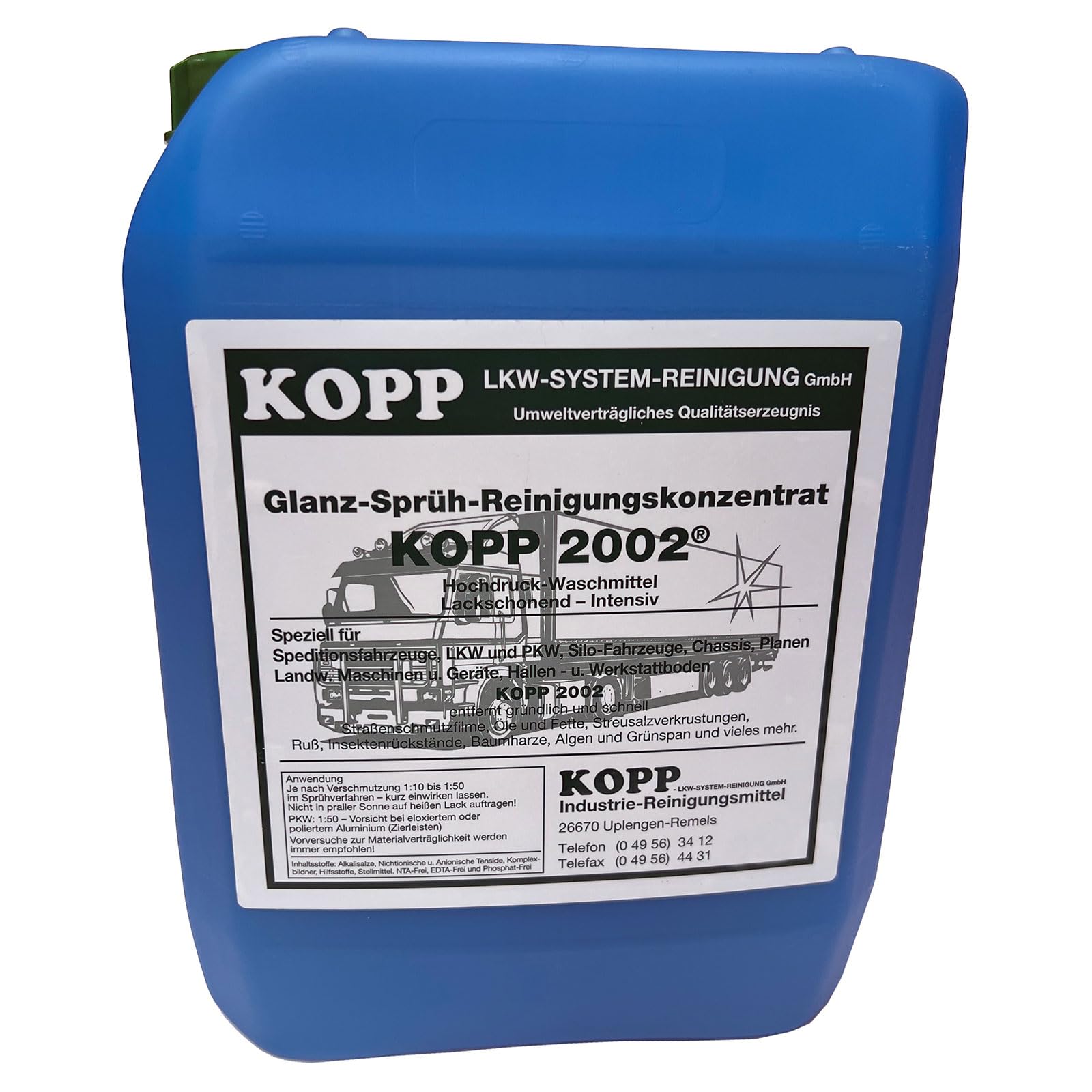 Glanz-Sprühreiniger KOPP 2002 - Reinigungskonzentrat 1:10 bis 1:50 Komplettreiniger für Truck LKW Traktoren Landmaschinen Baumaschinen (10-Liter Kanister)