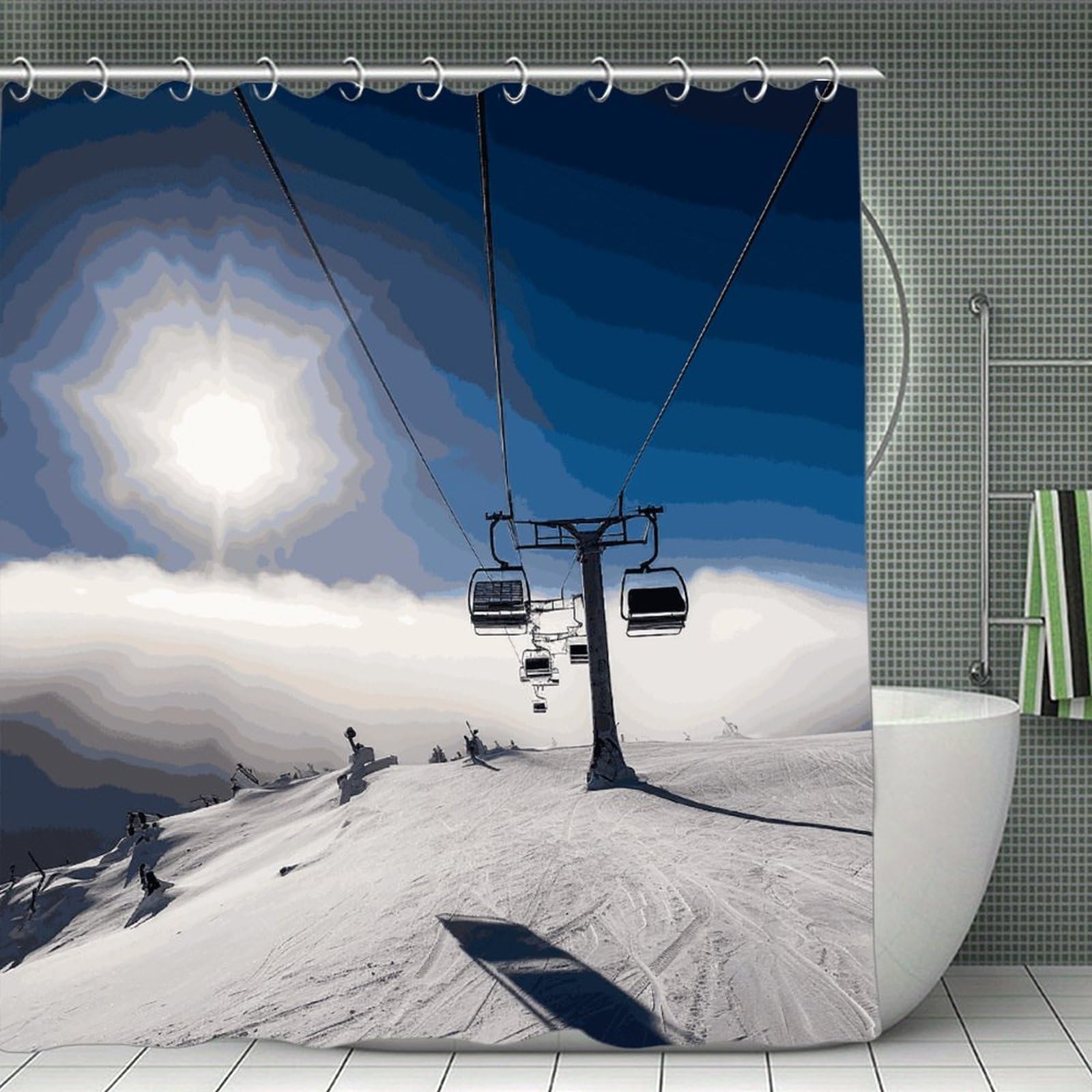 FekiLoot Ski Lift at Sunshine Shower Curtain Thick Weighted Shower Curtain Classic Unique Bath Curtains Heavy Duty Long Showers Curtains for Bathroom Bath Tubs Machine Wash 70.8"x70.8"