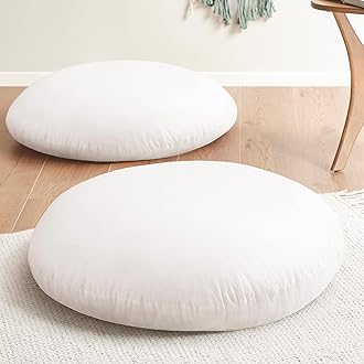 Codi Round Floor Pillow Insert 2 Sets, Large Thick Meditation Cushion, Circular Seating Cushions and Pouf Inserts, 32 Inch, Memory Foam Added, Advanced