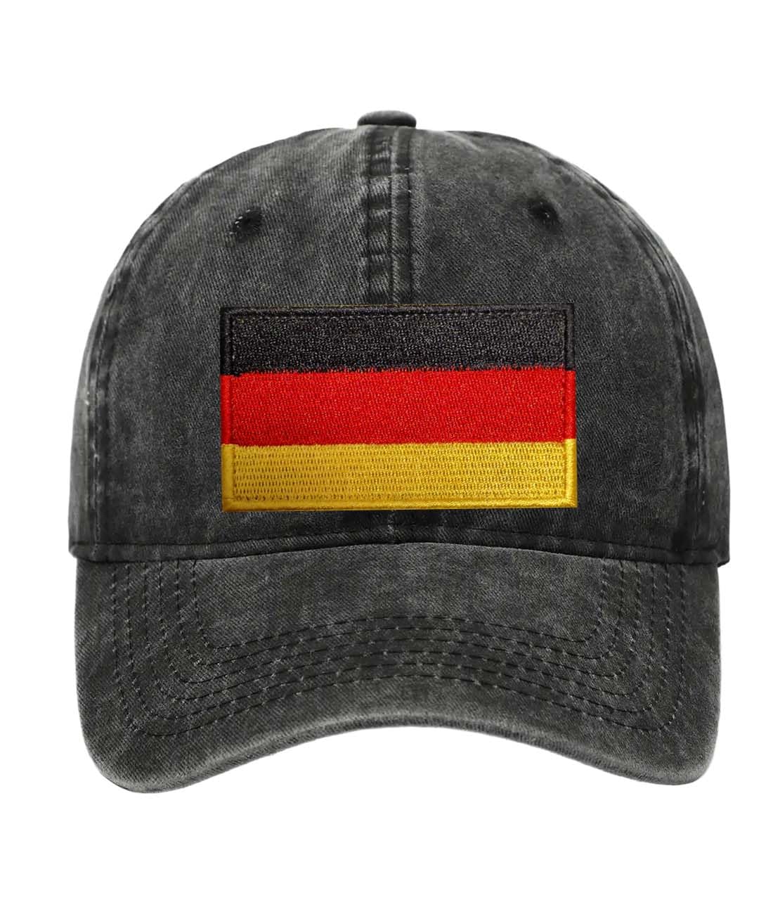 Petite Pine Germany Baseball Cap with Washed Cotton Fabric,Hat with Embroidered by German Patch,Sun Hat,Adjustable Baseball Cap for Unisex Men Women Teens Washed Baseball Cap(Black)