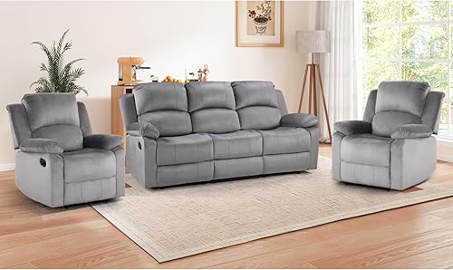 Miniatura 19 de EBELLO Juego de sofá reclinable manual para sala de estar, incluye 1 silla reclinable, 1 sofá biplaza, juego de muebles de sofá reclinable para el