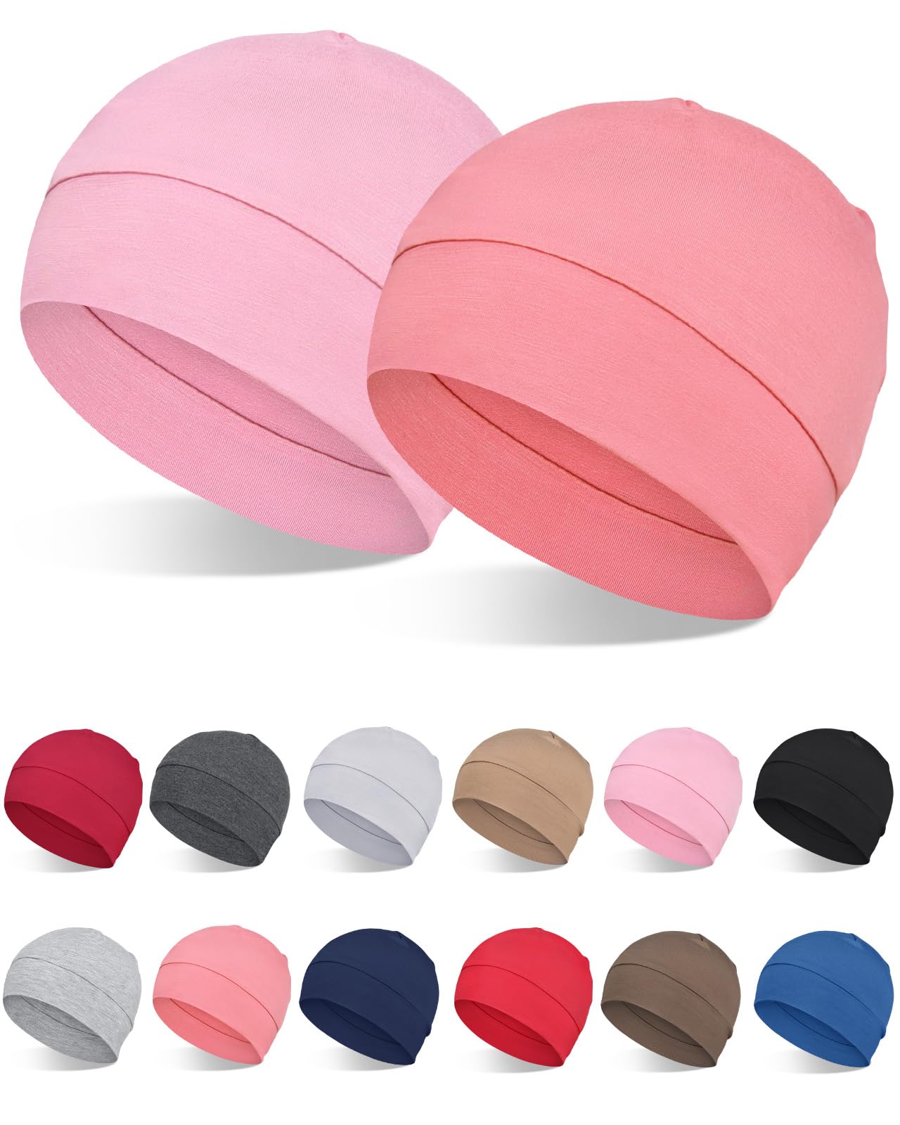 FocusCare 2Pcs/4Pcs 100% Viscose Beanies for Men Women Helmet Liner Lightweight Sleeping Cap for Chemo Hair Loss