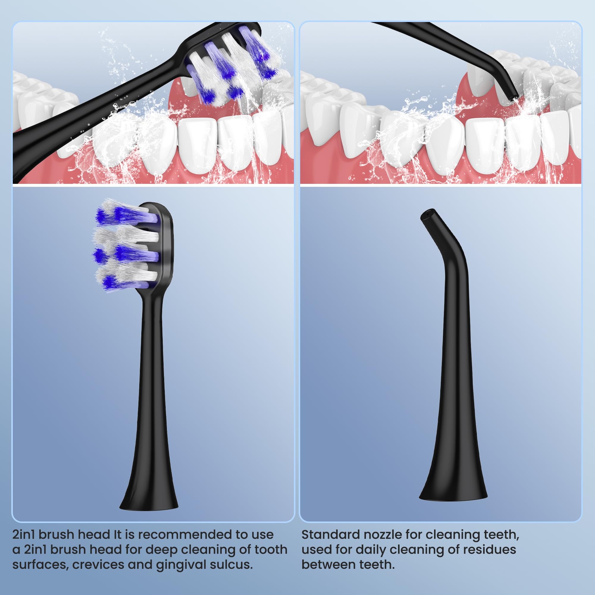 Cepillo de dientes eléctrico con hilo dental de agua, cepillo de dientes inalámbrico 2 en 1 y combo de hilo dental de agua, hilo dental para viajes y hogar, color negro