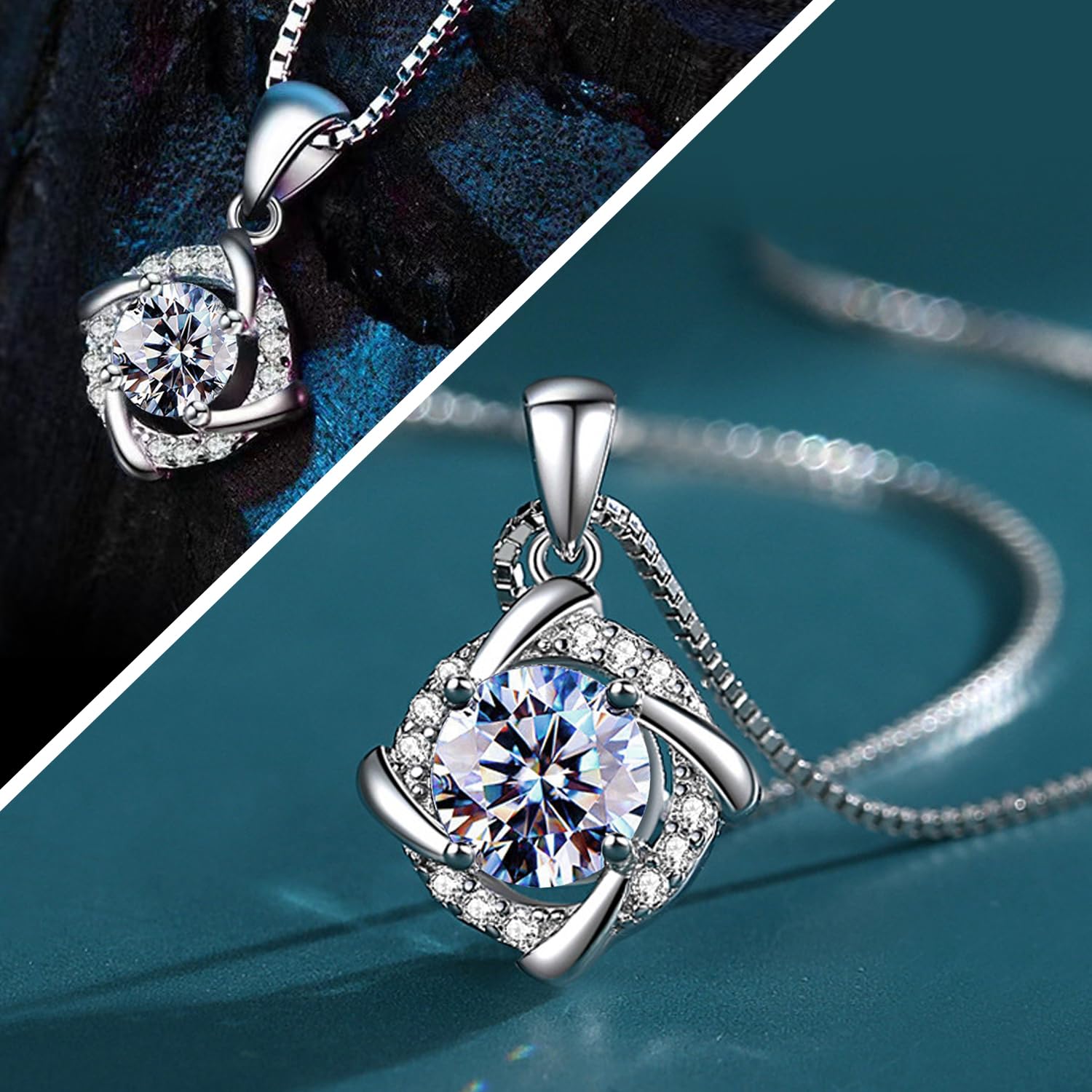 Naszyjnik damski z moissanitem, wisiorek, diament moissanit 1CT, hodowany w laboratorium, pokryty rodem, biżuteria wisiorek, z dołączonym pudełkiem prezentowym.
