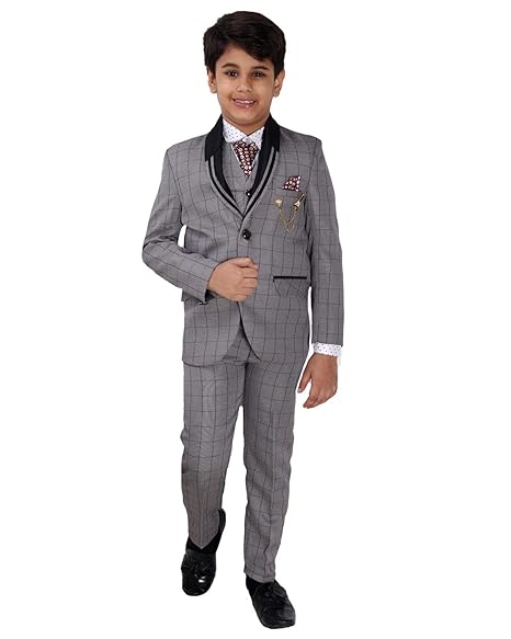 5 Piece Coat Suit with Shirt Pant Blazer Waistcoat & tie for Kids & Boys_SH180