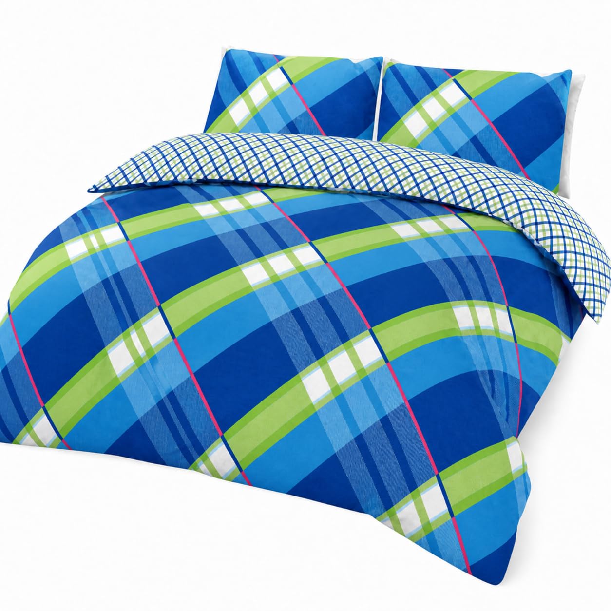 Nightzone Hardy Blue Luxury Polycotton Printed Effect Hardy Check Striped Duvet Cover With Pillowcases Bedding Set (, Single)