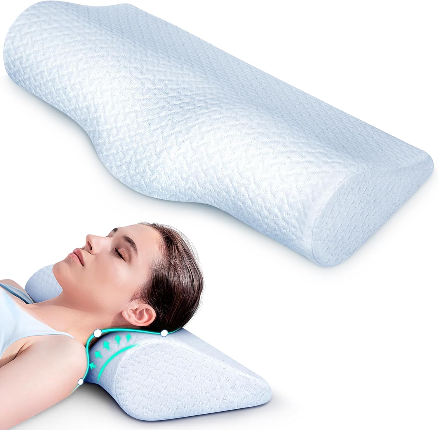Ultra Pain Relief Cervical Neck Pillow for Sleeping, Adjustable Ergonomic Memory Foam Reading Pillow for Adults, Cooling Orthopedic Side Sleeper Pillow, Back Pillow for Bed, Sofa & Floor Snow White