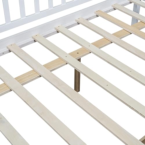 Miniatura 9 de Harper & Bright Designs Sofá cama matrimonial con dos cajones, marco de cama de tamaño matrimonial de madera con rieles de valla y almacenamiento,