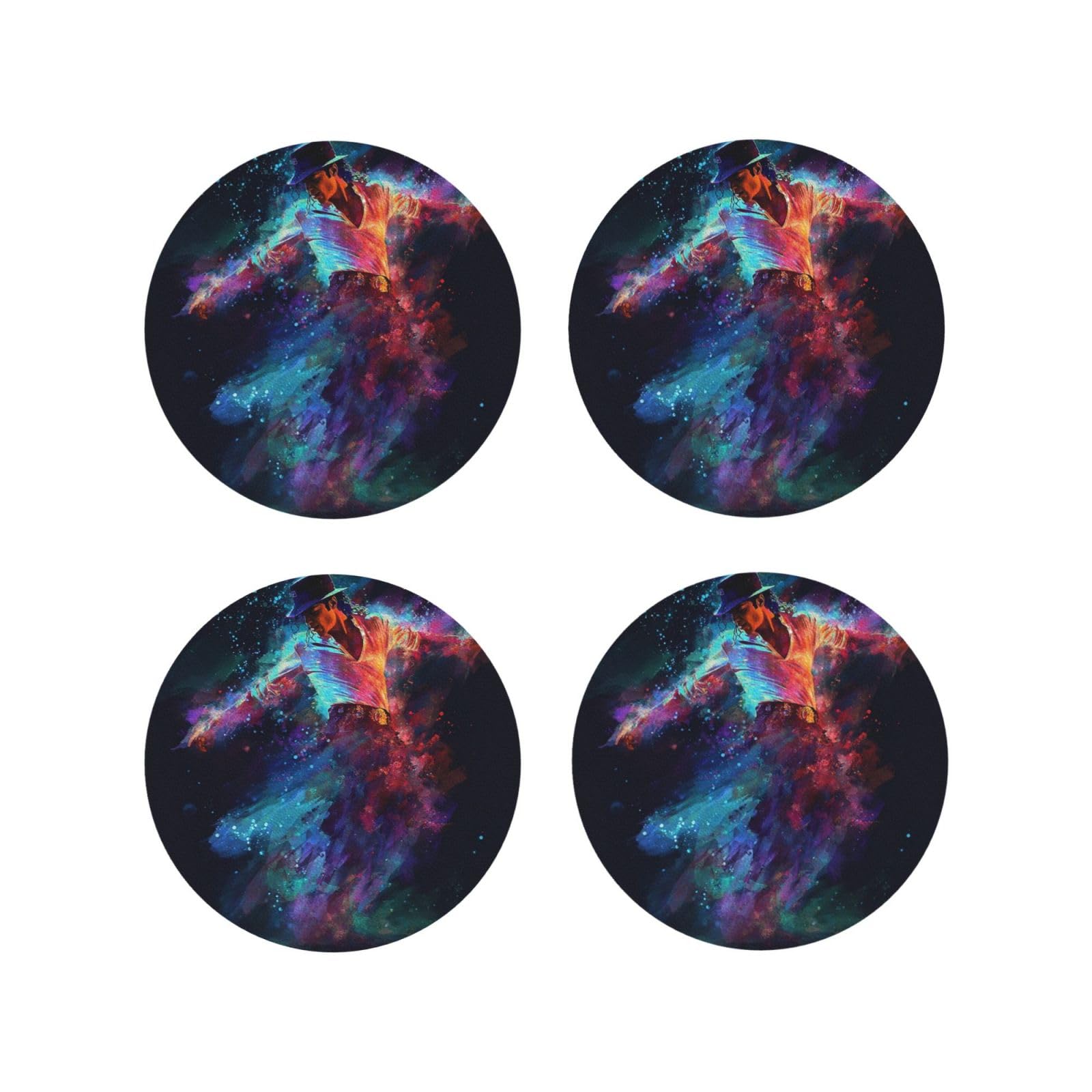 Coasters Set of 4 Round Leather Coaster Quick-Dry Drink Michael Jackson Coasters for Desk Absorbent Mugs Pads Tabletop Protection Pad Heat Resistant Coffee Cup Mat for Kitchen Bar
