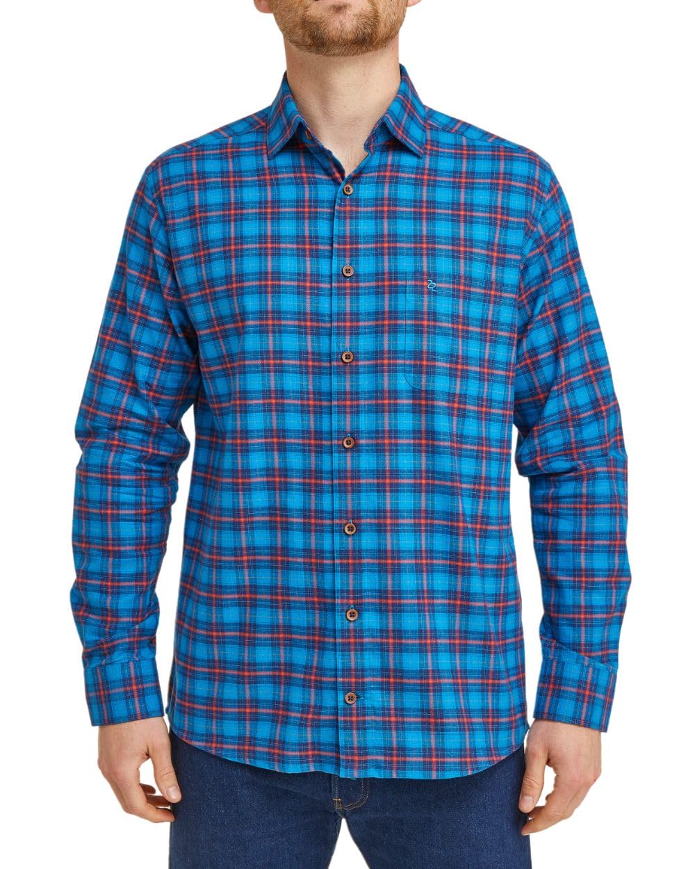 Double Two Men's Peacock Long Sleeve Plaid Check Shirt Regular Fit Casual Cotton Shirt - 3XL