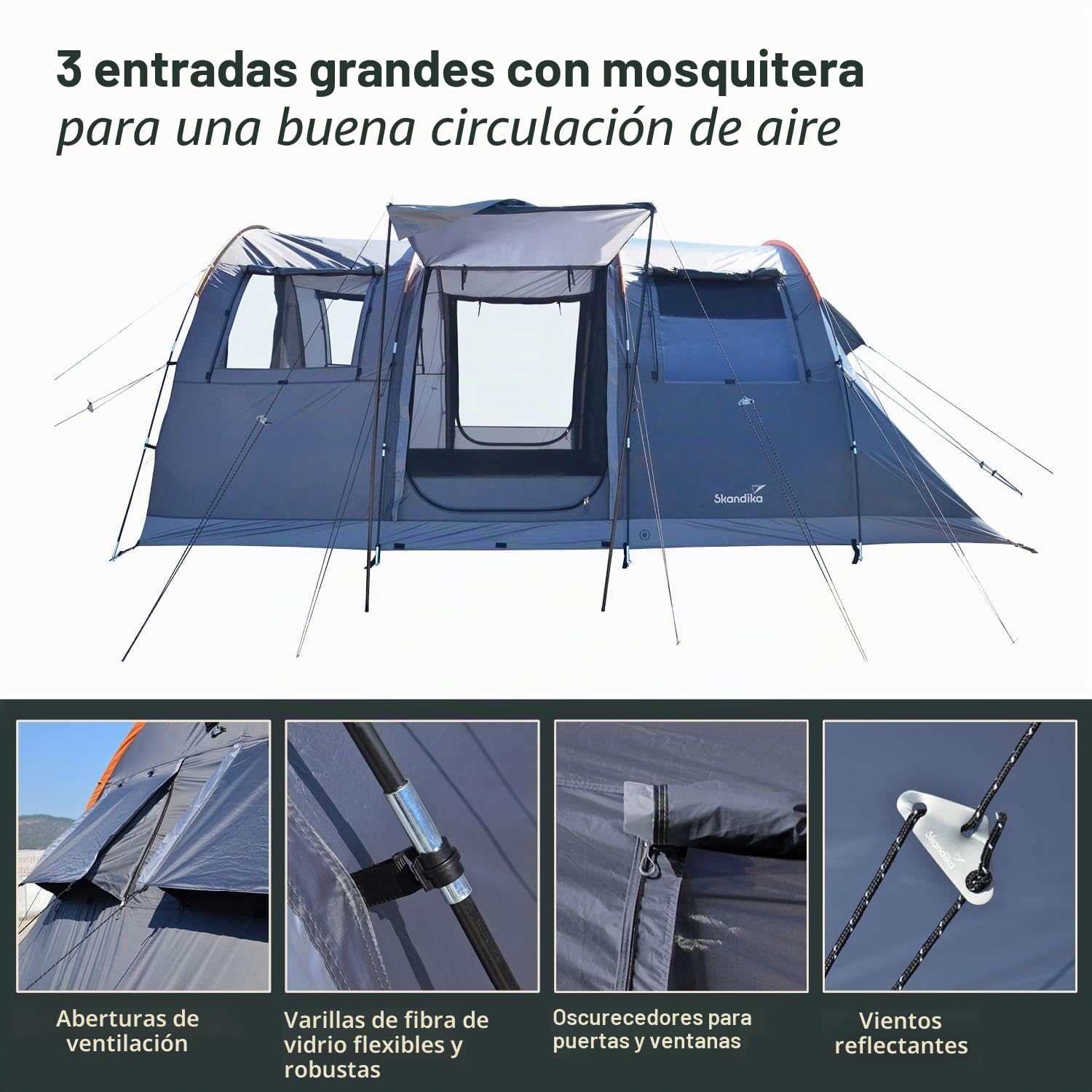 skandika Gotland 5 Sleeper Protect - Tienda de campaña Familiar - mosquiteras - Suelo Cosido en Forma de bañera - túnel