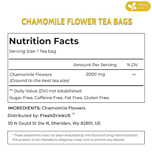 Miniatura 2 de FRESHDRINKUS, Premium 135 Chamomile Tea Bags, 100% Natural and Pure Chamomile Flowers, Eco-conscious Tea Bags. Herbal Tea. No Sugar, No Caffeine, No