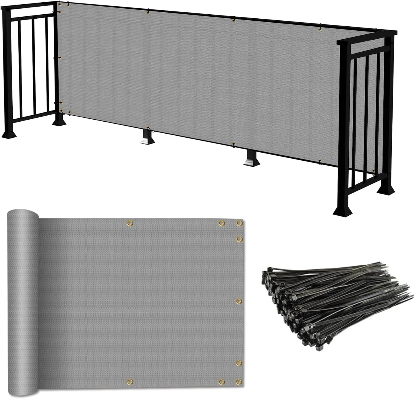 Coarbor 2.5'x226' Privacy Fence Screen - Balcony Cover for Outdoor Porch, Verandah, Deck, Terrace, Patio, Backyard Railing - 160GSM, 90% Blockage - Grey