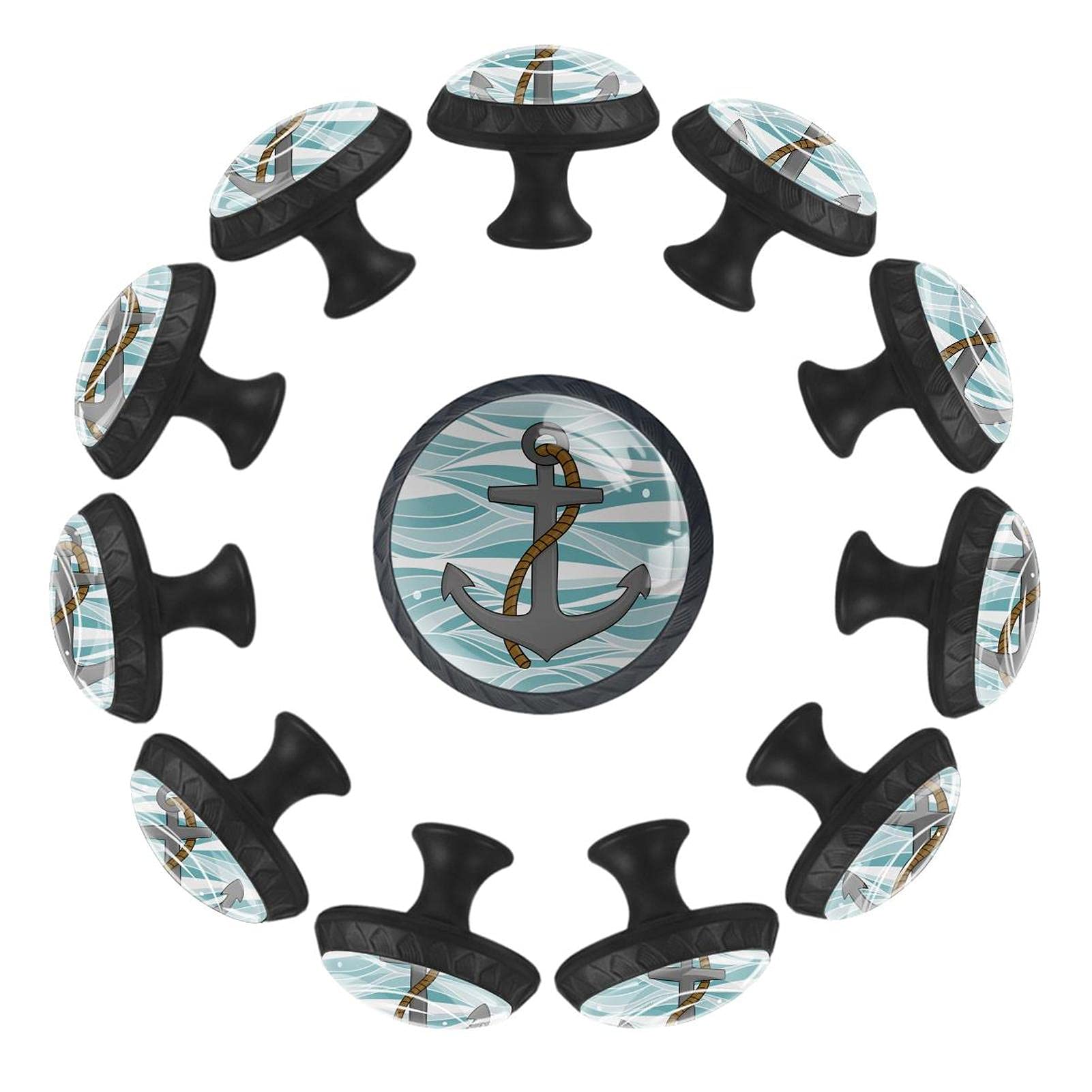 Boutons de tiroir ronds bleus 35 mm Anchor | Lot de 12 poignées pour meuble