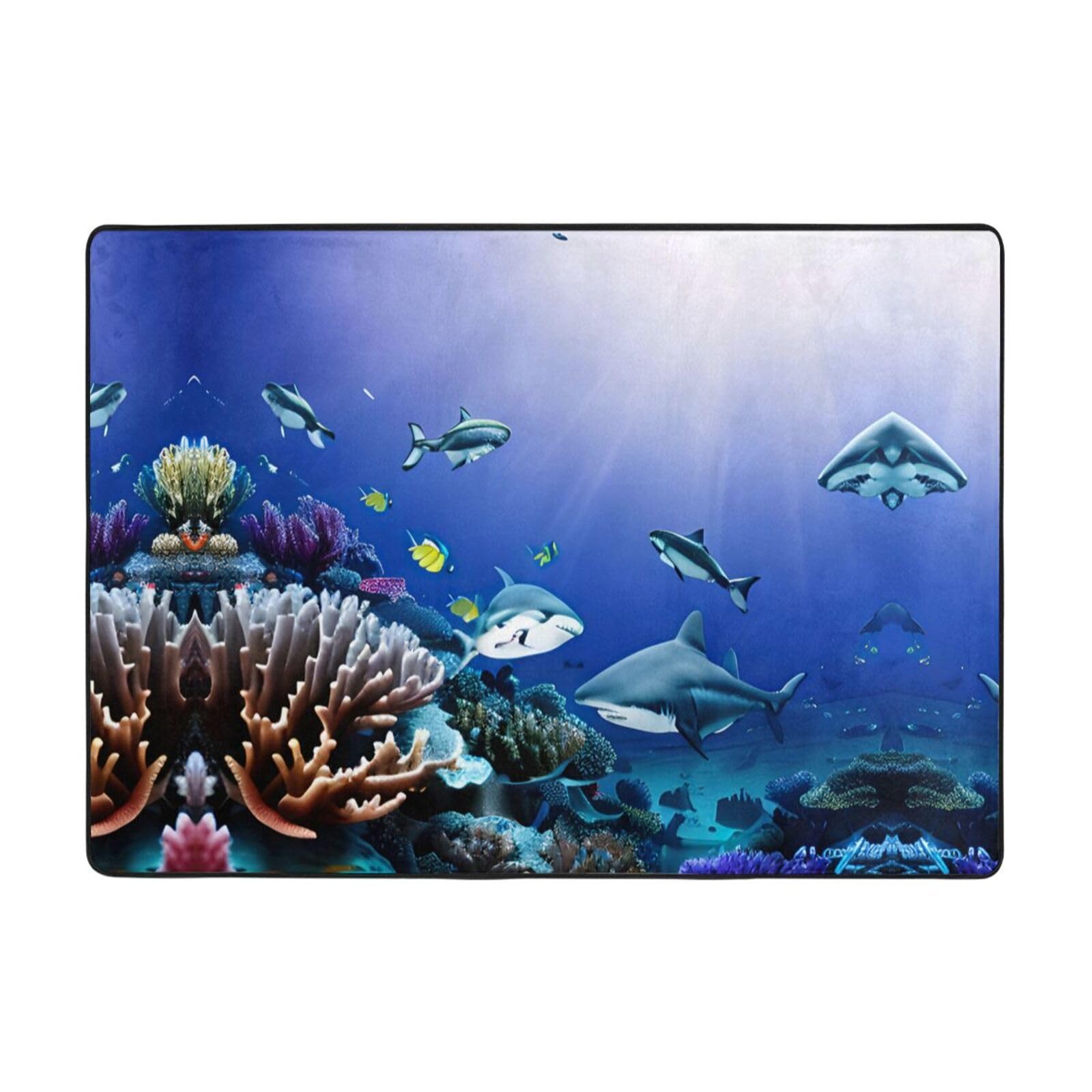 Tapis requin sous la mer 203x147cm : fini les sols froids et tristes du salon