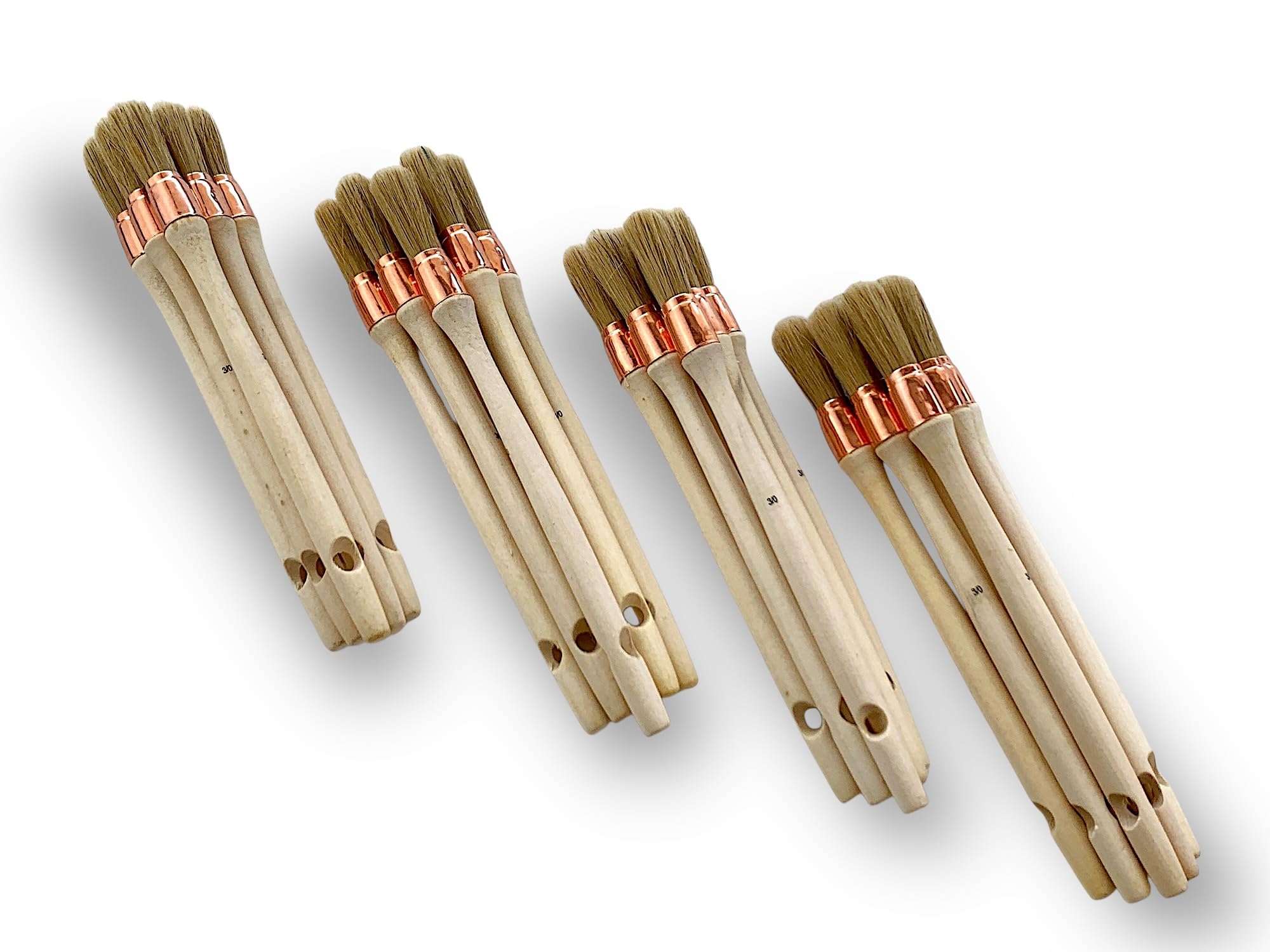 Juego de 24 pinceles de pulgadas | Cepillo redondo Ø15 mm de seda blanca | Mango de madera en bruto | Virola de cobre | Ideal para pintura de persianas, molduras, zócalos y angulares | Kibros 370D15