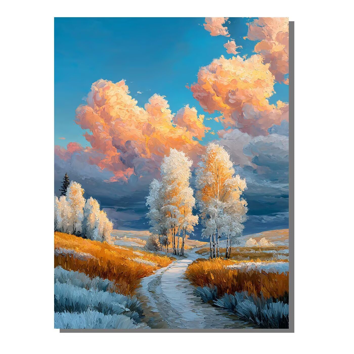Landschaft Baum Malen Nach Zahlen Erwachsene, Paint by Numbers Adult Anfänger Set, Heimwerk Malen Nach Zahlen Kinder Mit Rahmen, 3 Pinsel und 36 Acrylfarbe Als für Deko Wohnzimmer 60 x 80 cm BJHDK326