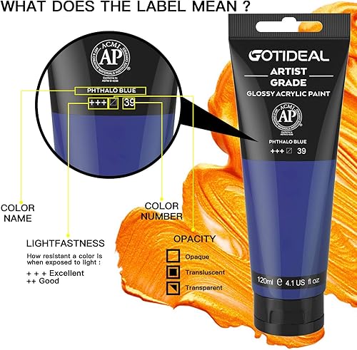 Vista 65 de GOTIDEAL - Pintura acrílica champán, tubos de 4.1 oz, no tóxicas, color duradero, abundantes pigmentos, para pintor adulto o niño y para lienzo