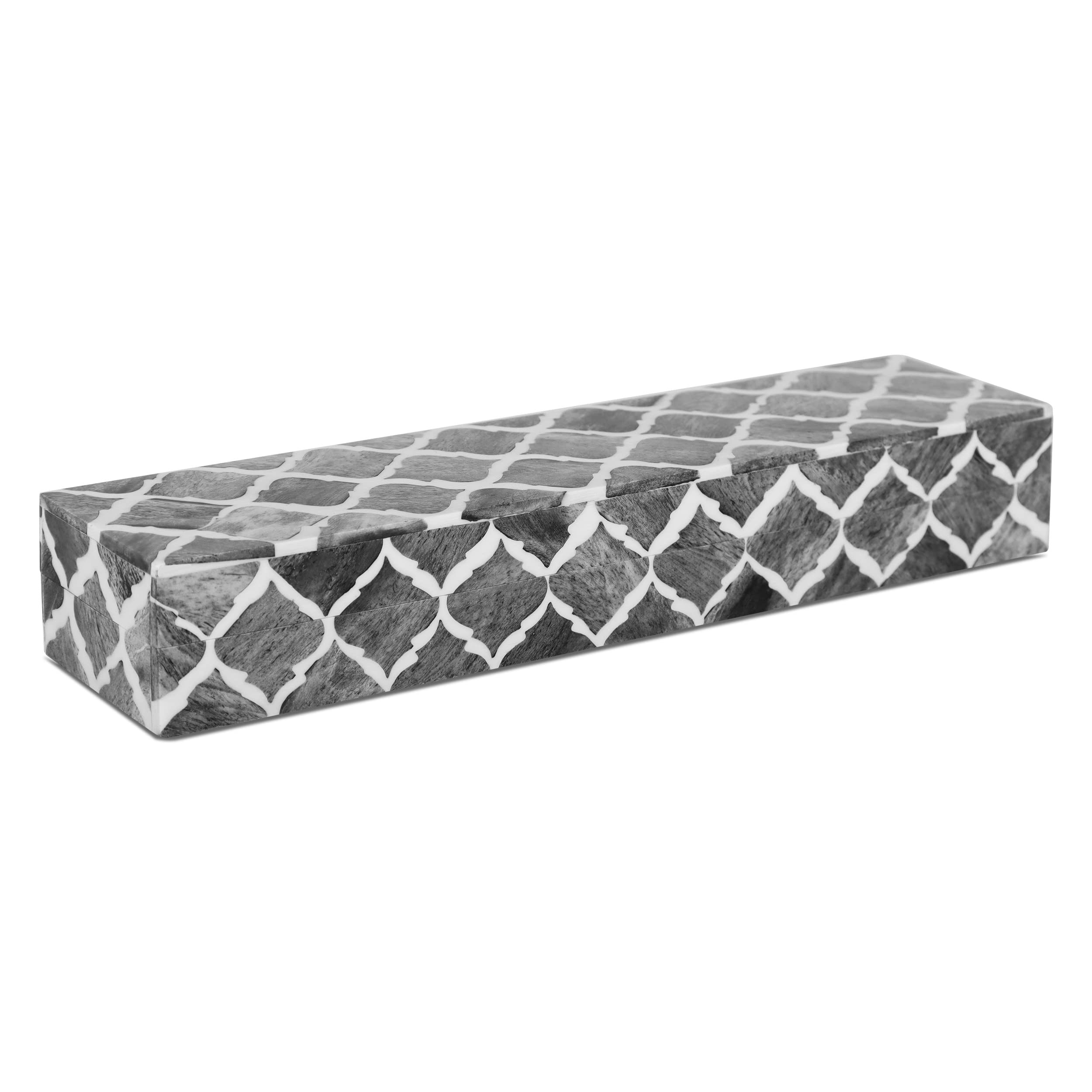 Handicrafts Home Moroccan Pattern Inspired Collection, Storage Organizer Decorative Box Multipurpose Gift - Moroccan Grey 10x2.5x1.5 inch