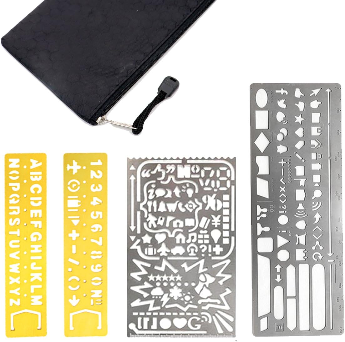 Dreecy 4 Pack Stainless Steel Grinding and Polishing Large Hole Metal Paint Stencils Drawing Templates Scale Ruler with Not Sharp Edge for Bullet Journal, Planner, Scrapbooking and Craft Projects