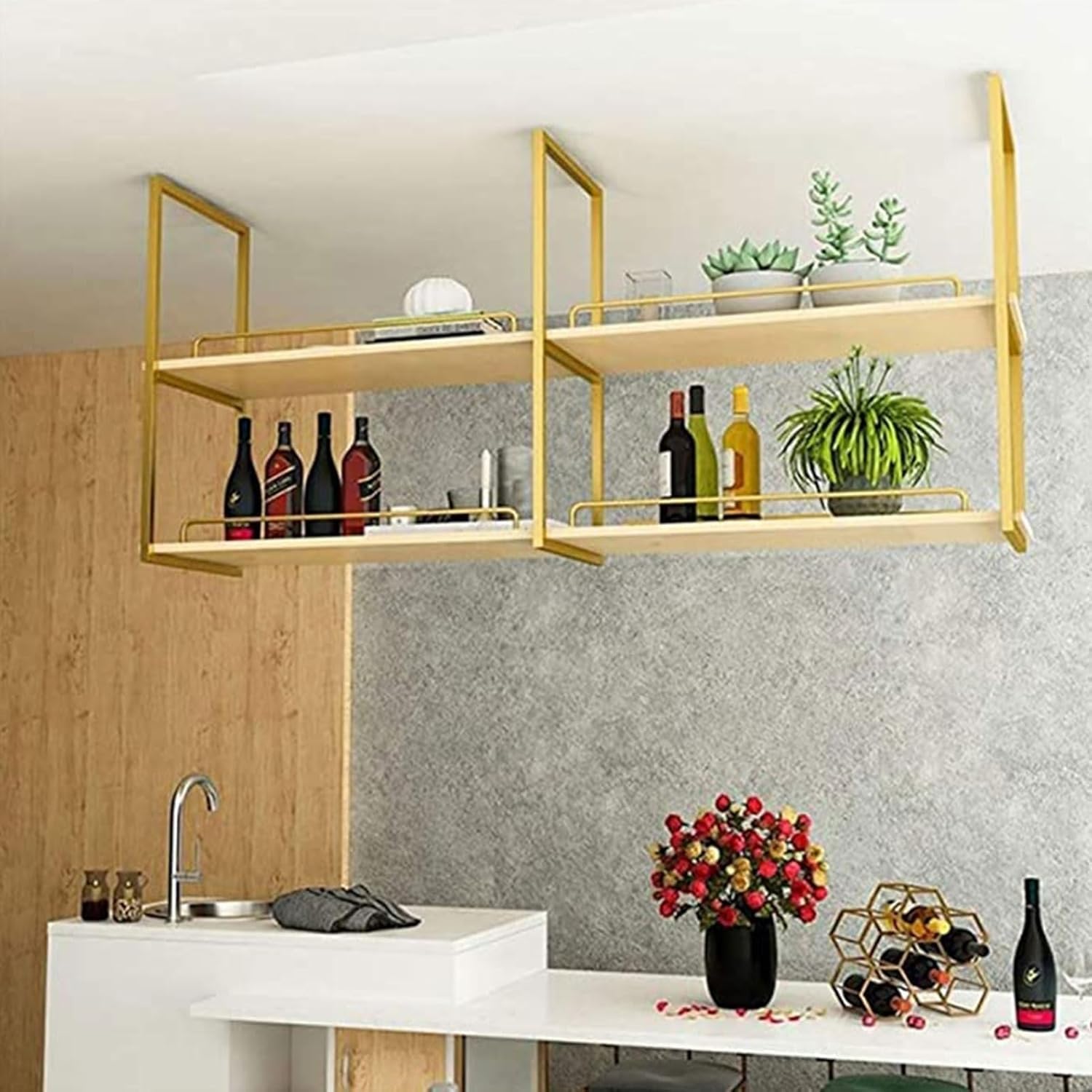 Étagères de rangement de cuisine suspendues en bois pour mur et balcon