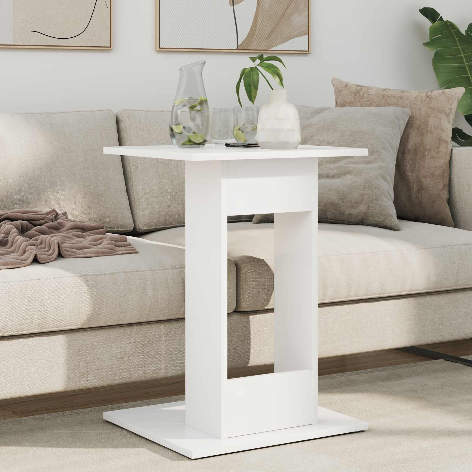 Mesa auxiliar blanca de madera 45 x 40 x 62,5 cm, mesa de centro compacta con estante para salón, pasillo y dormitorio, mesa de sofá estable para lámpara, libro y decoración