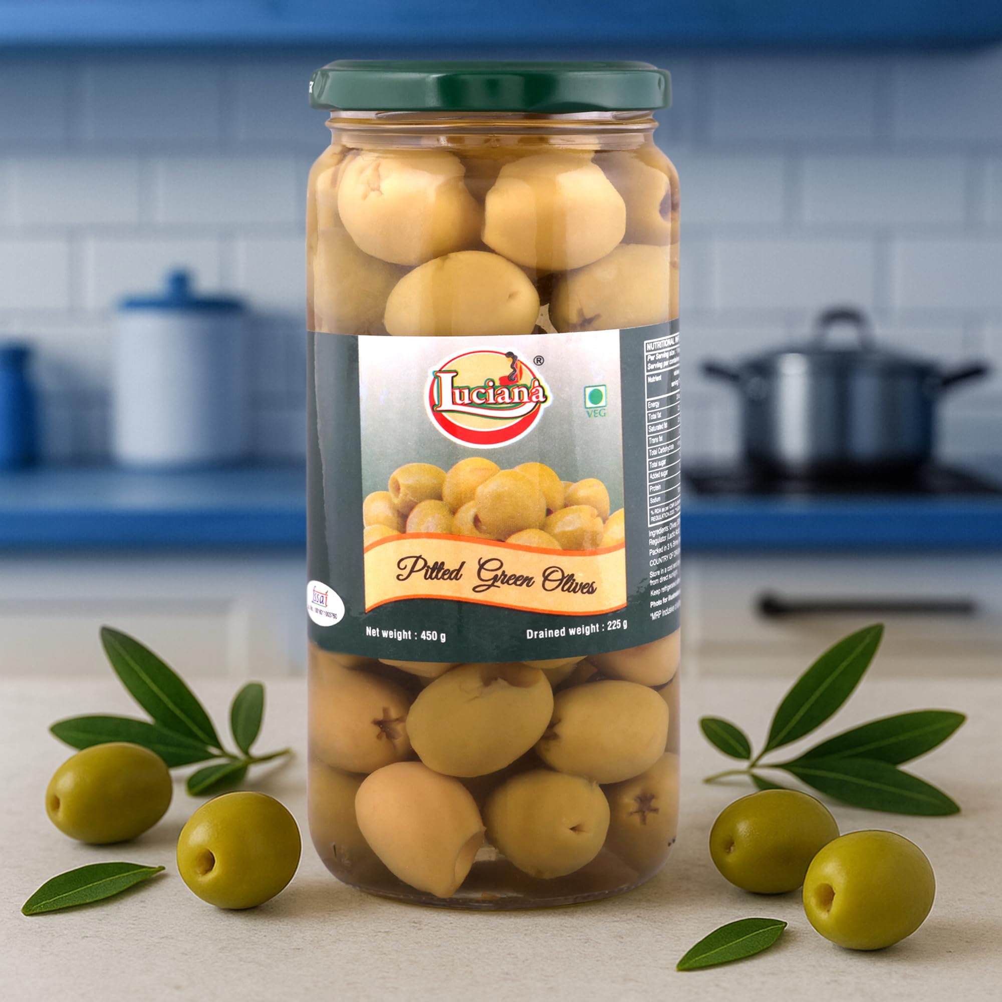 Luciana Pitted Green Olives 450g β Ready-to-Use Seedless Green Olives for Pizza, Pasta, Salads, Sandwiches, Mediterranean Dishes, Appetizers & Snacks | Vegetarian Cooking Essential 3