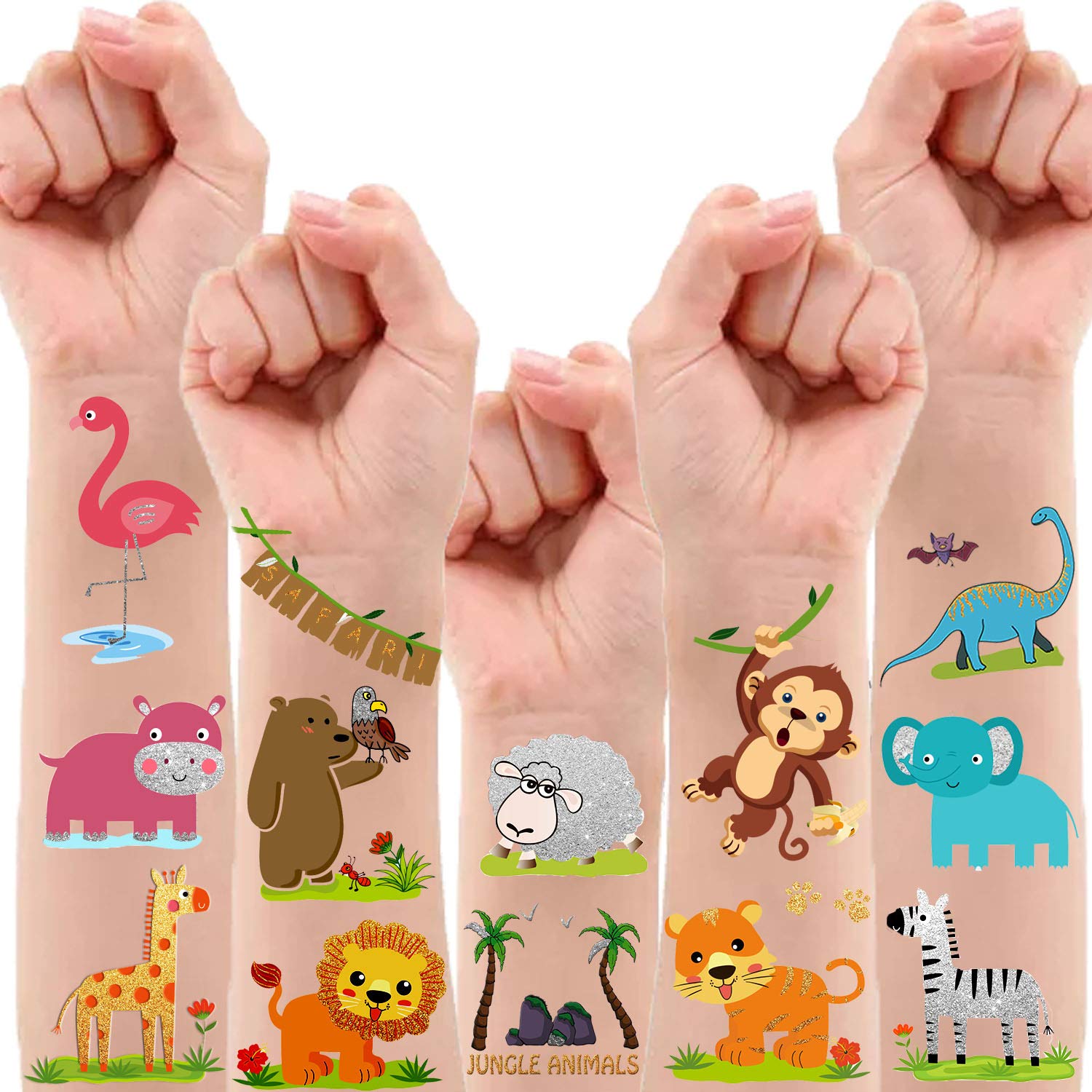 26 Styles Metallic Glitter Animal Temporary Tattoos for Kids, Jungle