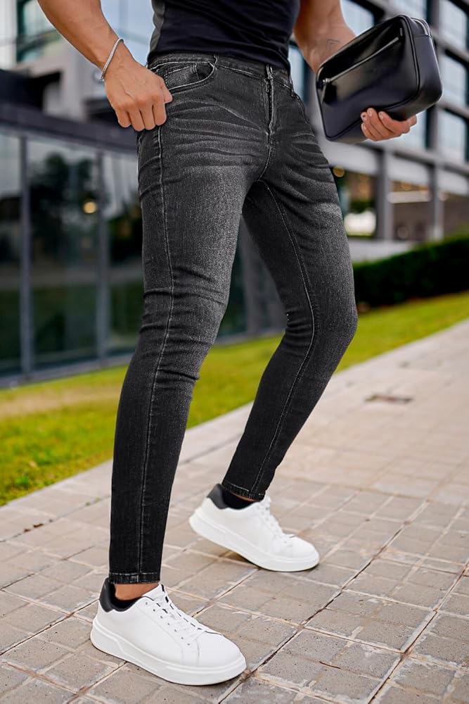 GINGTTO Black Skinny Jeans for Men Stretch Mens Jeans Slim