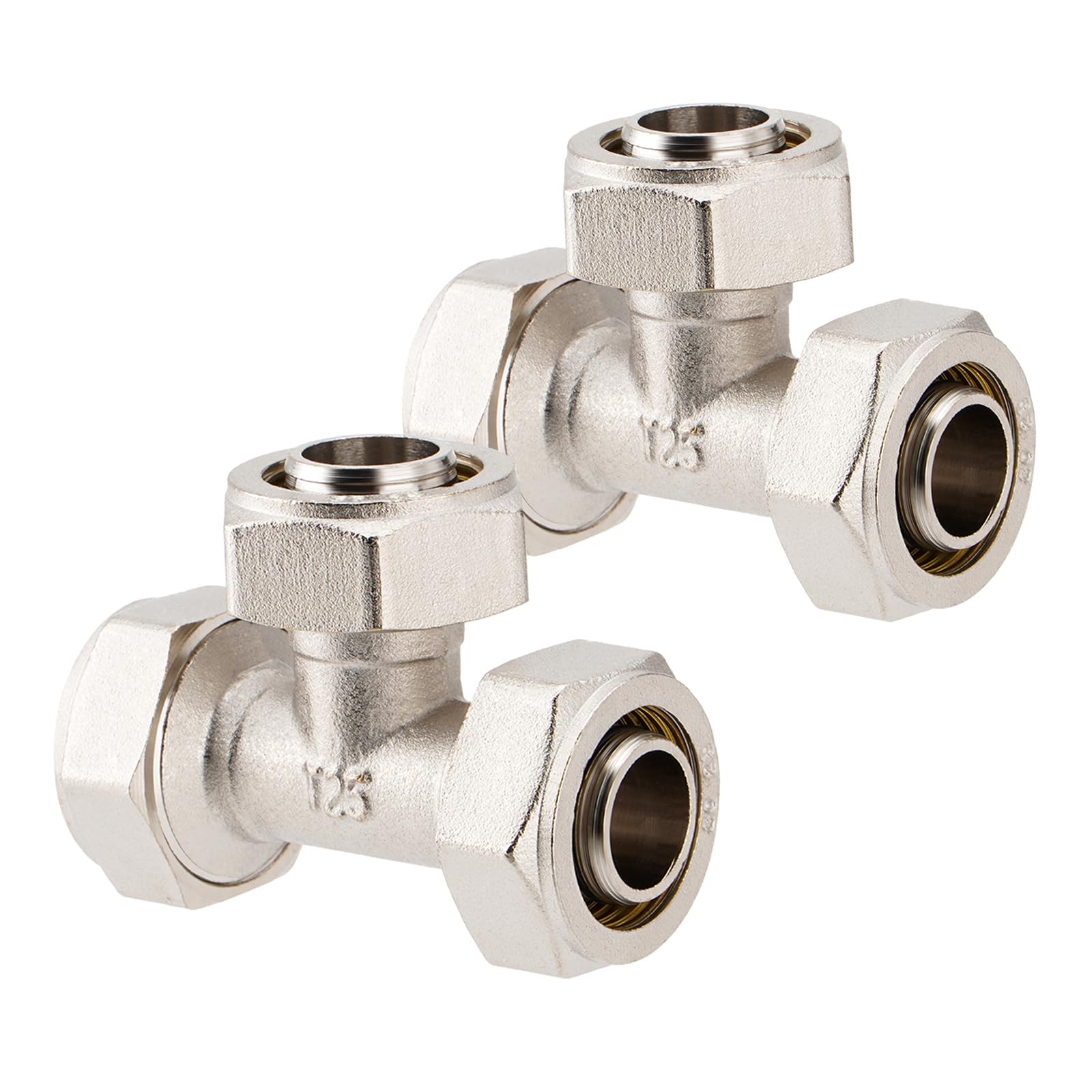 TRUCFUSION 3/4" Air Piping Tee Fitting – 200PSI Nickel-Plated Brass With Double O-Ring, 2-Pack For Compressed Air Systems