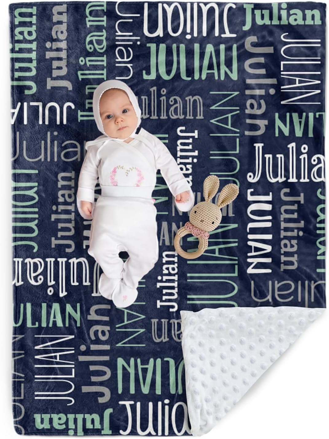 Custom Baby Blanket - Personalized Names Design - Soft Plush Blanket with Double Layer Dotted Backing for Boys Girls Color01(47x60 inches)
