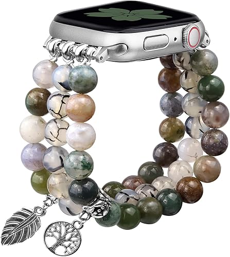 Pulsera de piedra natural con cuentas para mujer, compatible con Apple Watch de 1.496 pulgadas, 1.575 pulgadas, 1.614 pulgadas, 1.654 pulgadas,