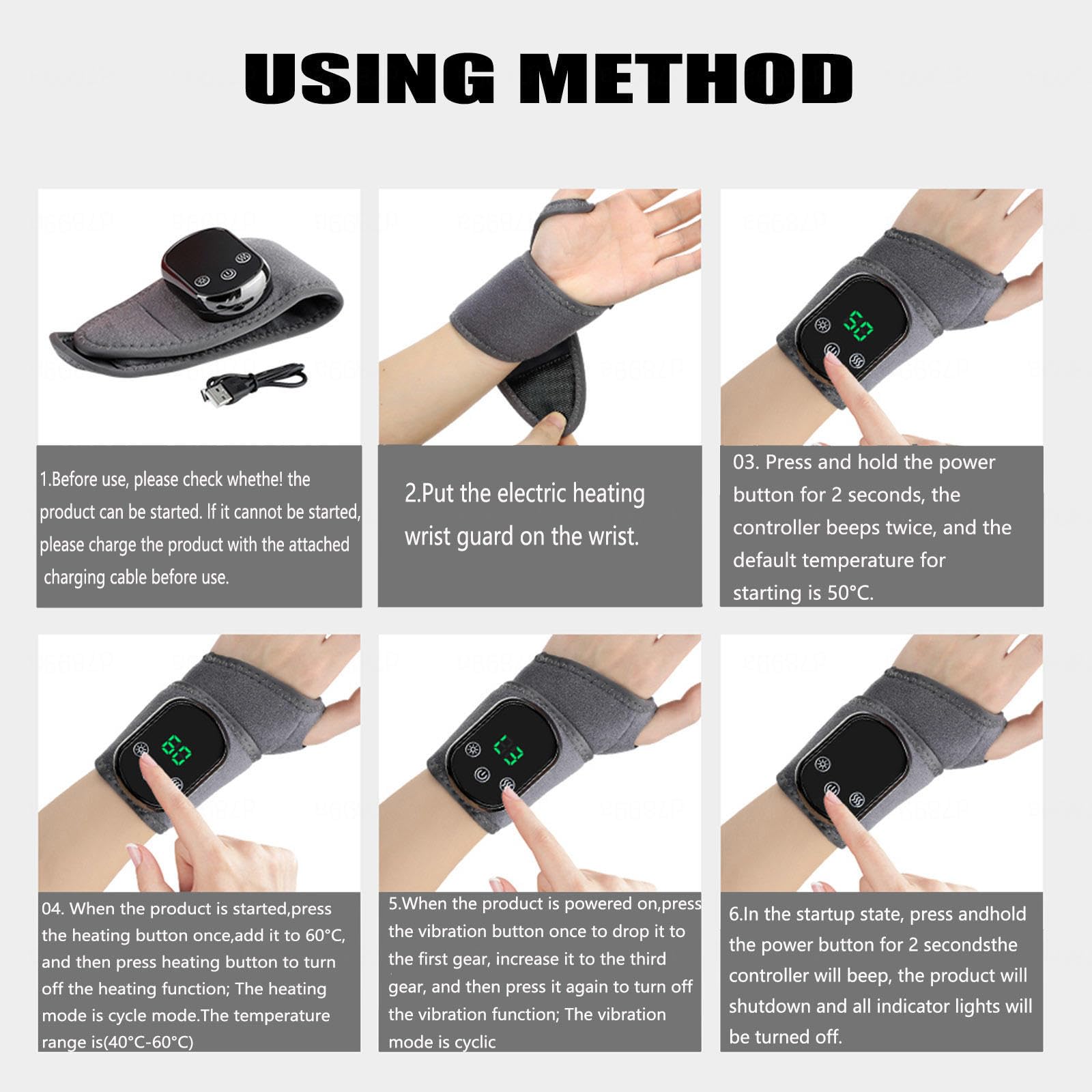 Masajeador de Muñeca para Alivio de Tendinitis y Túnel Carpal Masajeador de Muñeca, 5 Temperaturas de Calentamiento 3 Modos de Masaje(2 piezas)