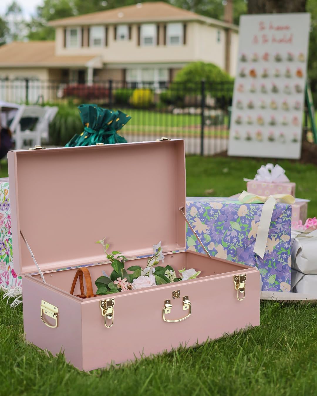 Vixdonos Large Metal Trunk Decorative Storage Box College Dorm Chest with Handle