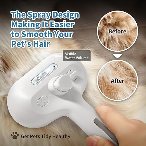 Miniatura 3 de Herokitty Cepillo en aerosol para gatos, cepillo de vapor 3 en 1 para quitar el pelo volador estático, cepillo autolimpiante para perros para