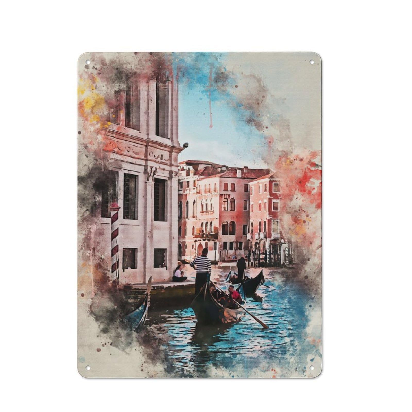 Junmoney Venice Italy Watercolor Printed Metal Sign 40X30cm For Home Office Or Studio, A Christmas Gift For People Styling Home Office And Studio
