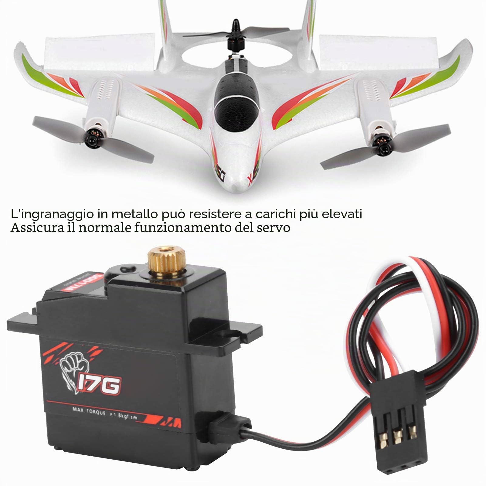 HERCHR Servo con Ingranaggi in Metallo 17g Servo Digitale RC ad Alta Coppia Impermeabile con Ingranaggi Metallo per Modelli RC ad Alta velocità Scala 1/18, Auto, aeroplani, Robot e Barche