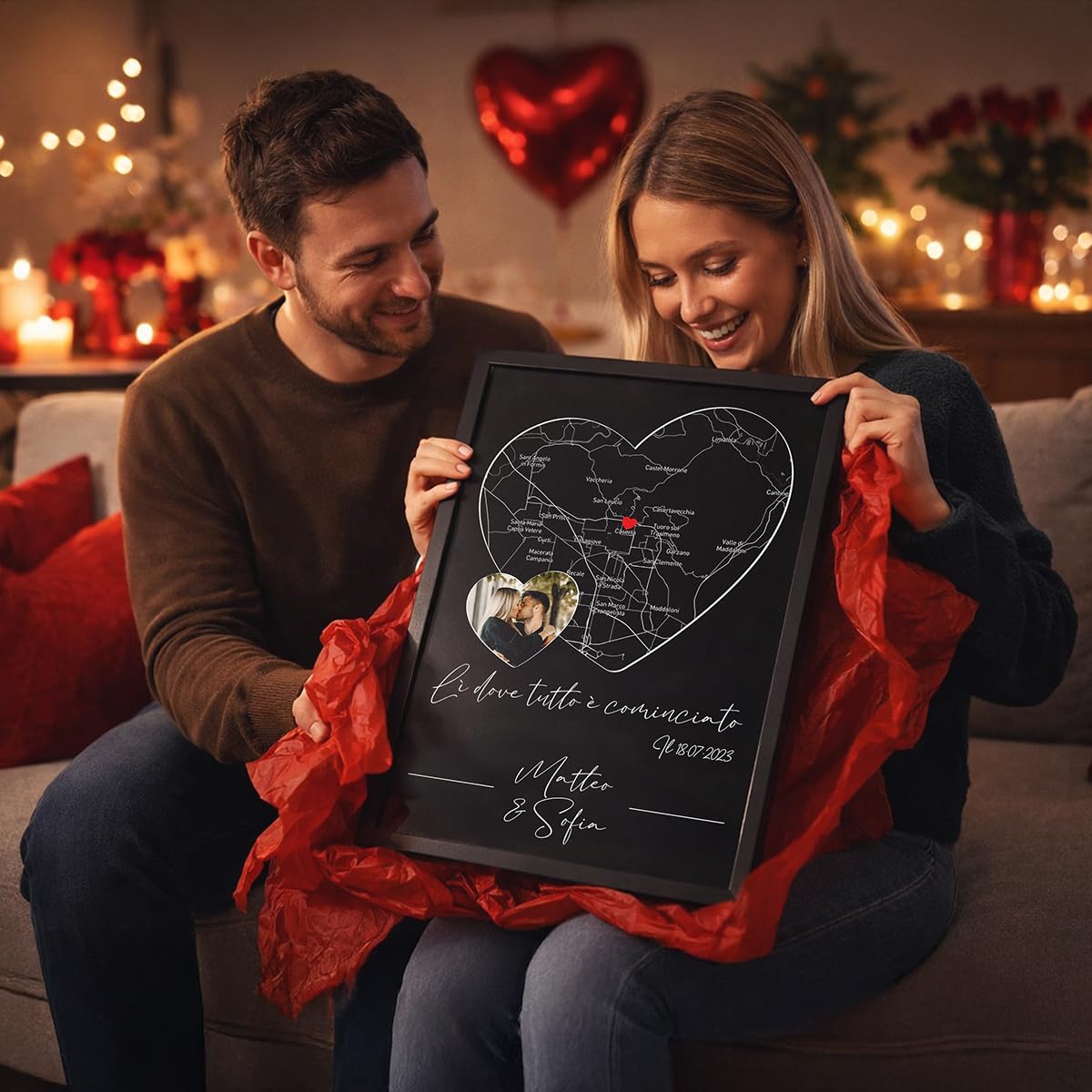 Personalizzato Poster Coppia Cuore Dove tutto è iniziato Luogo Incontro Data Foto Regalo Uomo Donna San Valentino