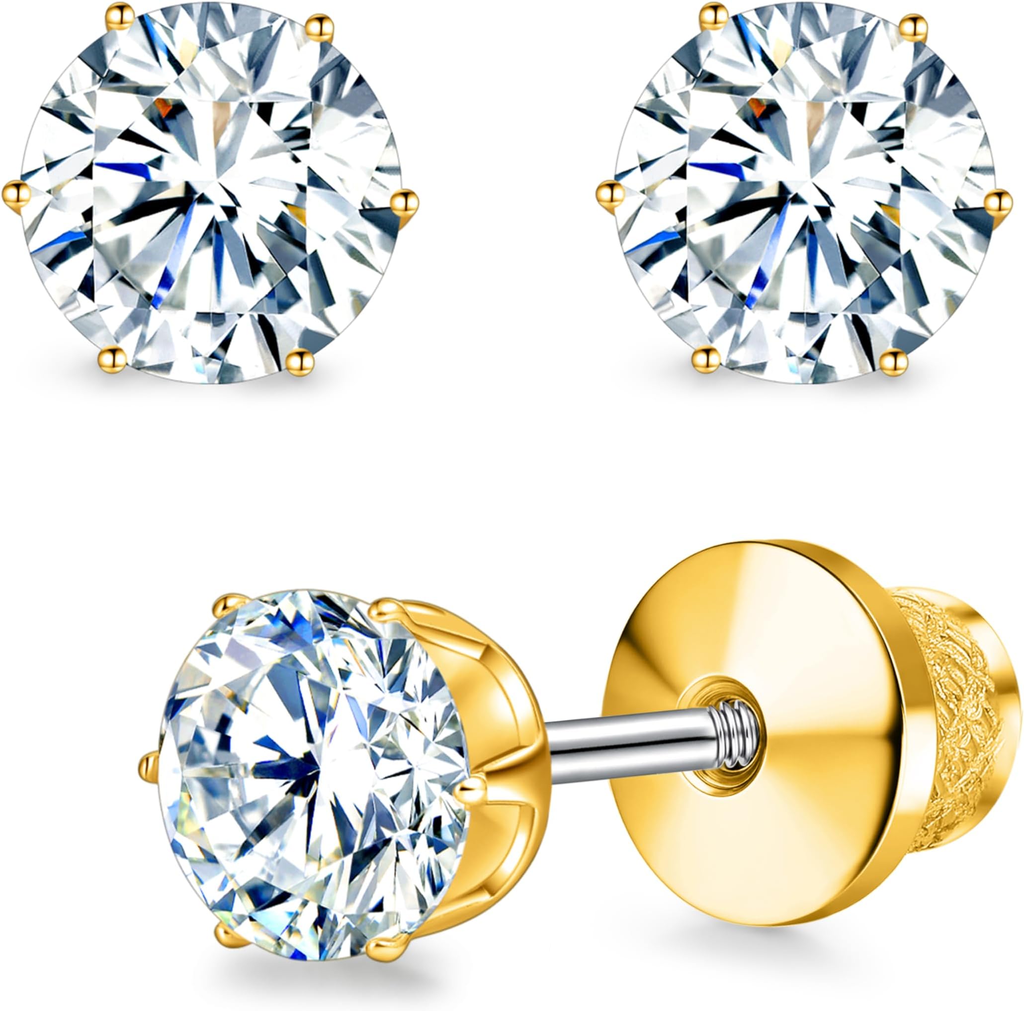 Moissanite Titanium Screw Back Stud Earrings, 0.2CT-1.6CT Hypoallergenic F136 Implant Grade Titanium Flat Back Earrings D Color VVS1 Clarity Jewelry Gifts for Sensitive Ears Women Men
