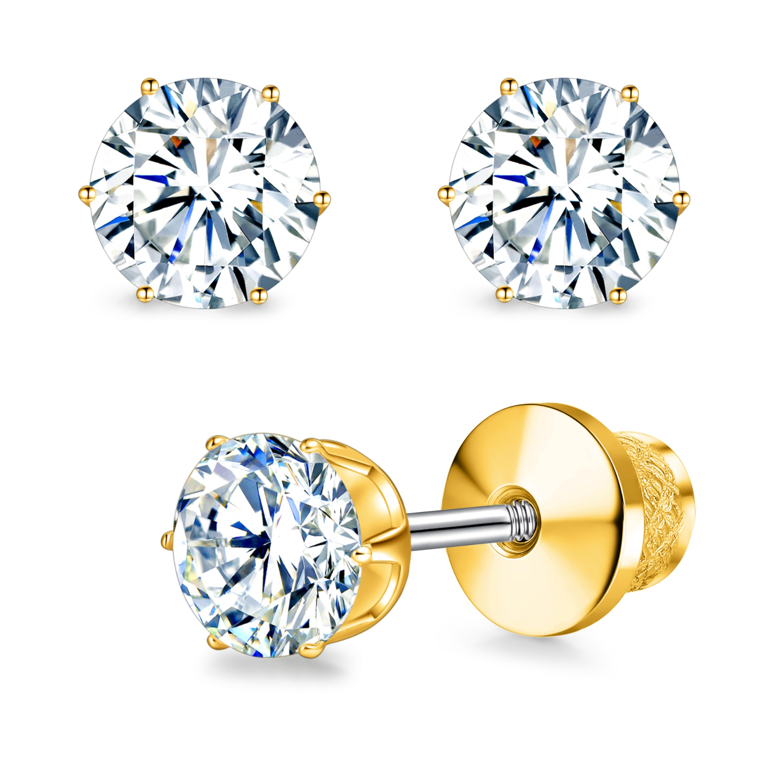 Limerencia Moissanite Ohrstecker G23 Titan hypoallergene Schraubverschluss Moissanite-Ohrringe D Farbe VVS1 Reinheit Schmuckgeschenke für Damen Herren 0,2 CT–1,6 CT