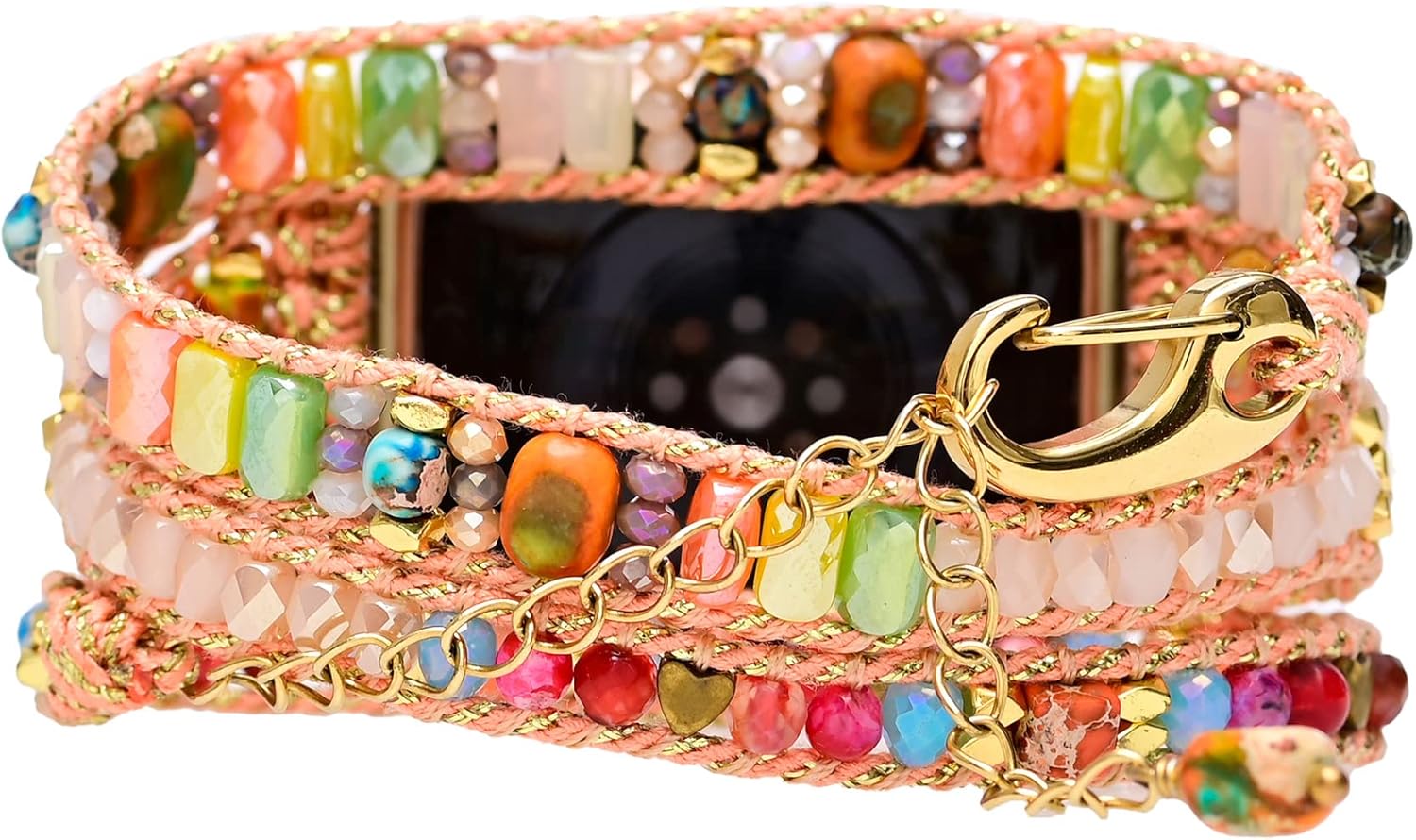 Boho Jasper Handmade Watch Band: Bohemian Jasper Natural Energy Stone Smartwatch Bands Compatible with Apple Watch 38mm/40mm/41mm/42mm/44mm/45mm Boho Bracelet Beaded Gemstone Watch Strap for iWatch