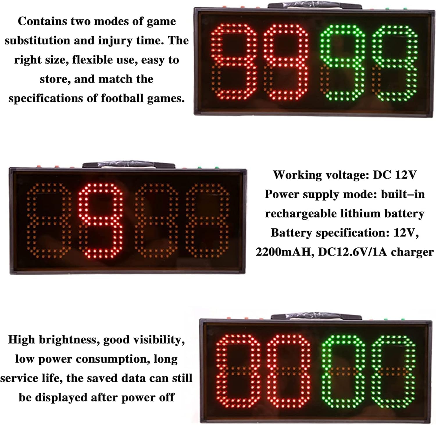 LED Football Game Injury Stop Time Display Board, Double Sided Football Replacement Board, Replacement Player Sports Referee Equipment Scoreboards