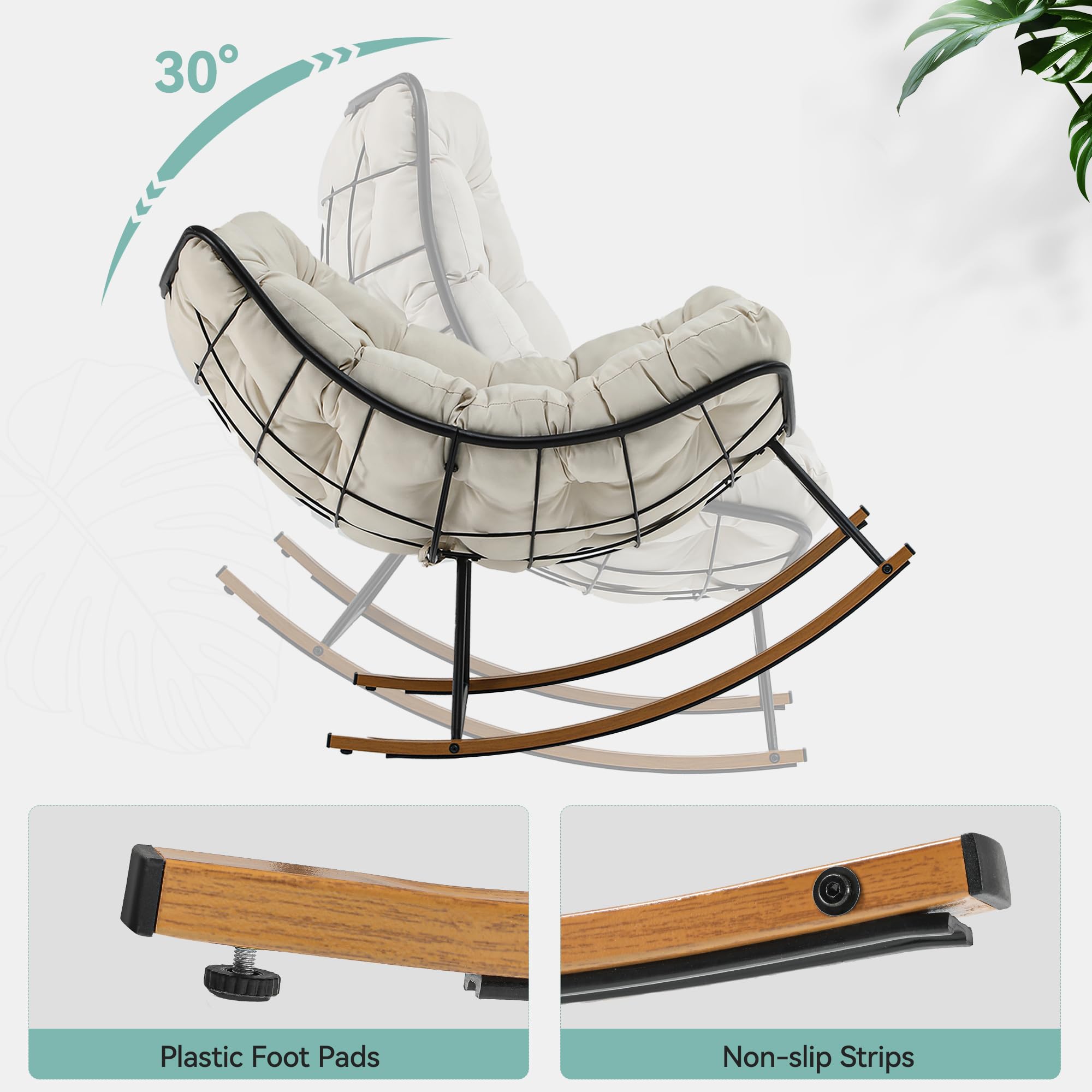 YITAHOME Übergroßer Schaukelstuhl, Breiter Schaukelstuhl mit Extra Dicker Sitzauflage, Bequemer Lounge Sessel für Innen- und Außenbereich, Wohnzimmer, Terrasse, Garten, Veranda (Beige)