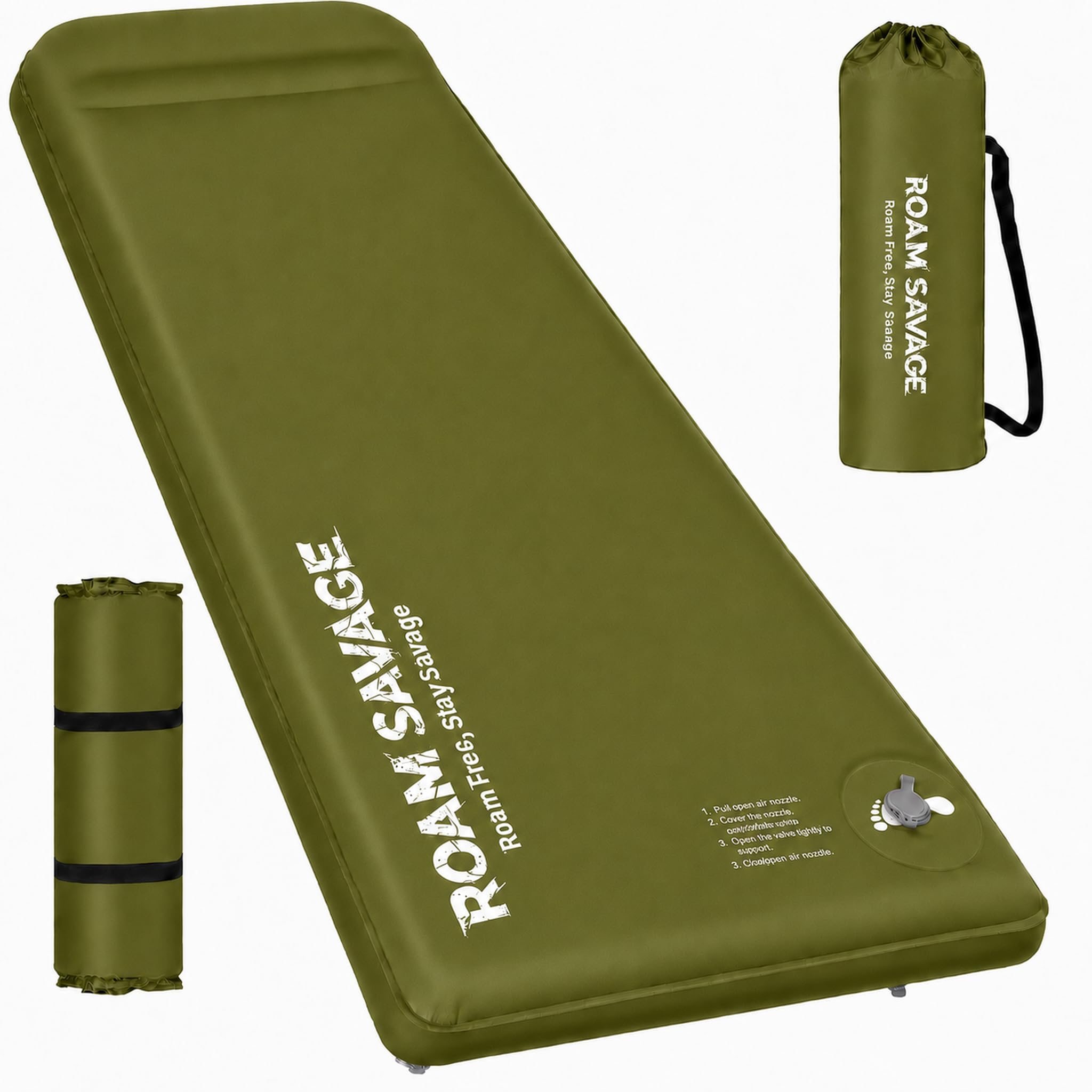 ROAM SAVAGE Tapis de camping autogonflant avec oreiller intégré, léger