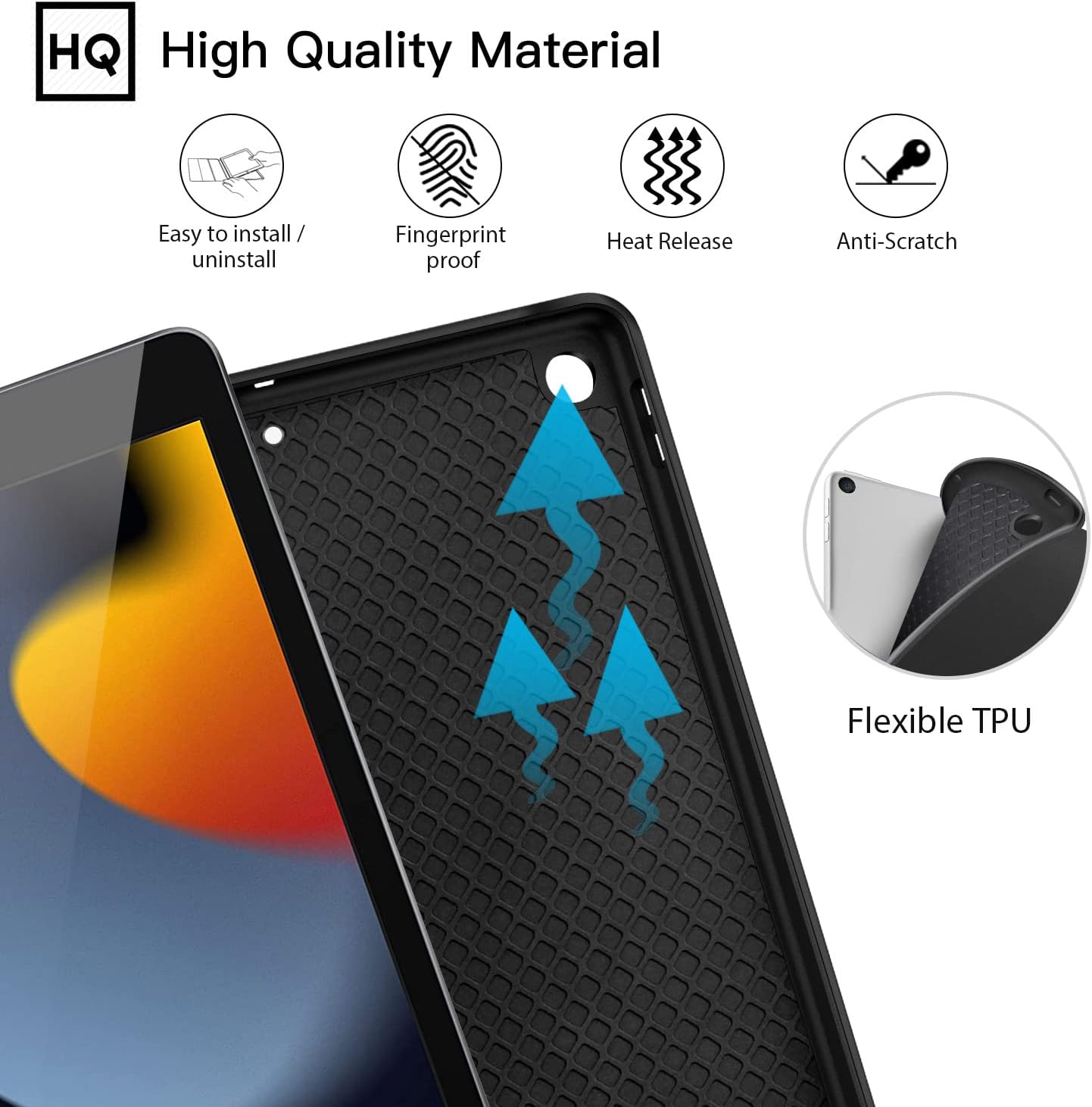 ZtotopCase for New iPad 9th/8th/7th Generation Case with Pencil Holder, Lightweight Slim Protective, Soft TPU Cover with Auto Wake/Sleep, Tri-fold Stand for iPad 10.2 Inch 2021/2020/2019, Black