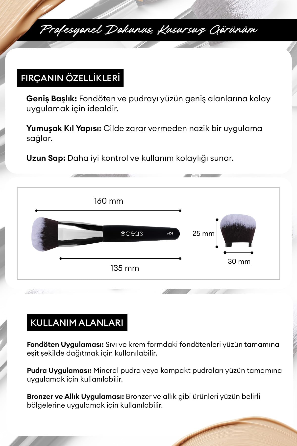 Cre'ars, Kabuki Fırça Cre'Ars Face Brush #102
