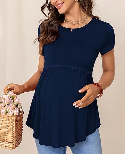 Miniatura 4 de YOGOLAI Blusas casuales de gasa para mujer, manga acampanada, cuello en V, plisadas, holgadas