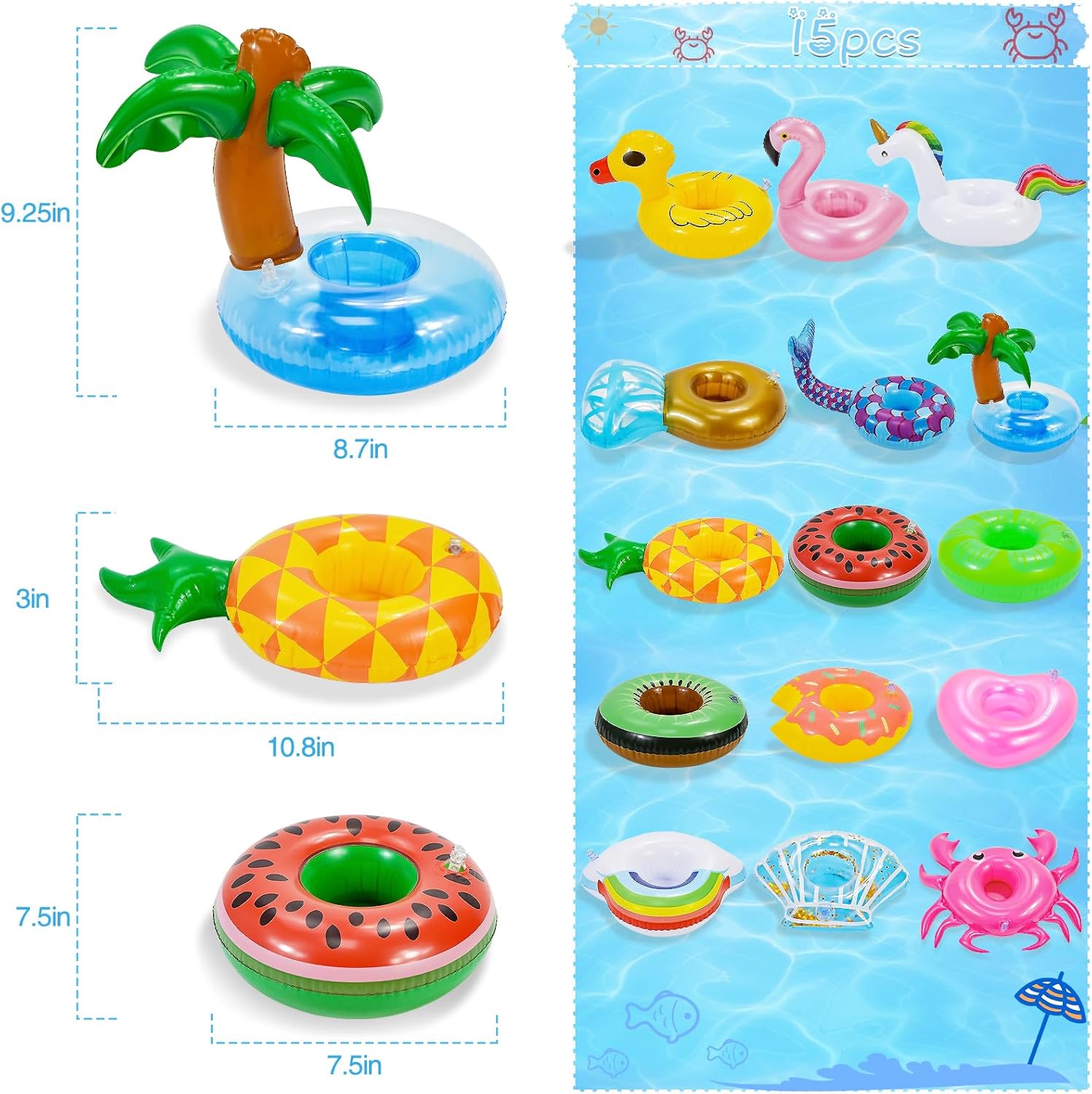 Inflatable Drink Holder, 15 Pack Drink Floaties for Pool, Pool Drink Floats for Hawaii Themed Pool Parties Cute Flamingo Inflatable Cup Holders Coasters