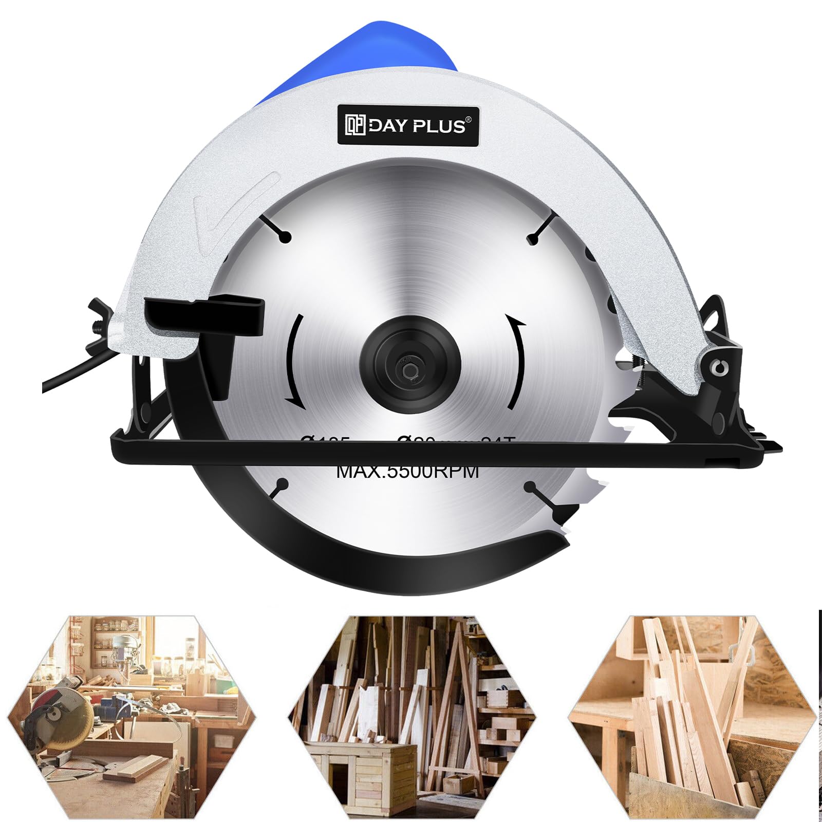 Sierra circular 900W 5000rpm, sierra eléctrica para madera con láser, hoja de 185 mm, profundidad de corte ajustable y ángulo de corte máximo de 45 °, corta madera, metales blandos y plásticos